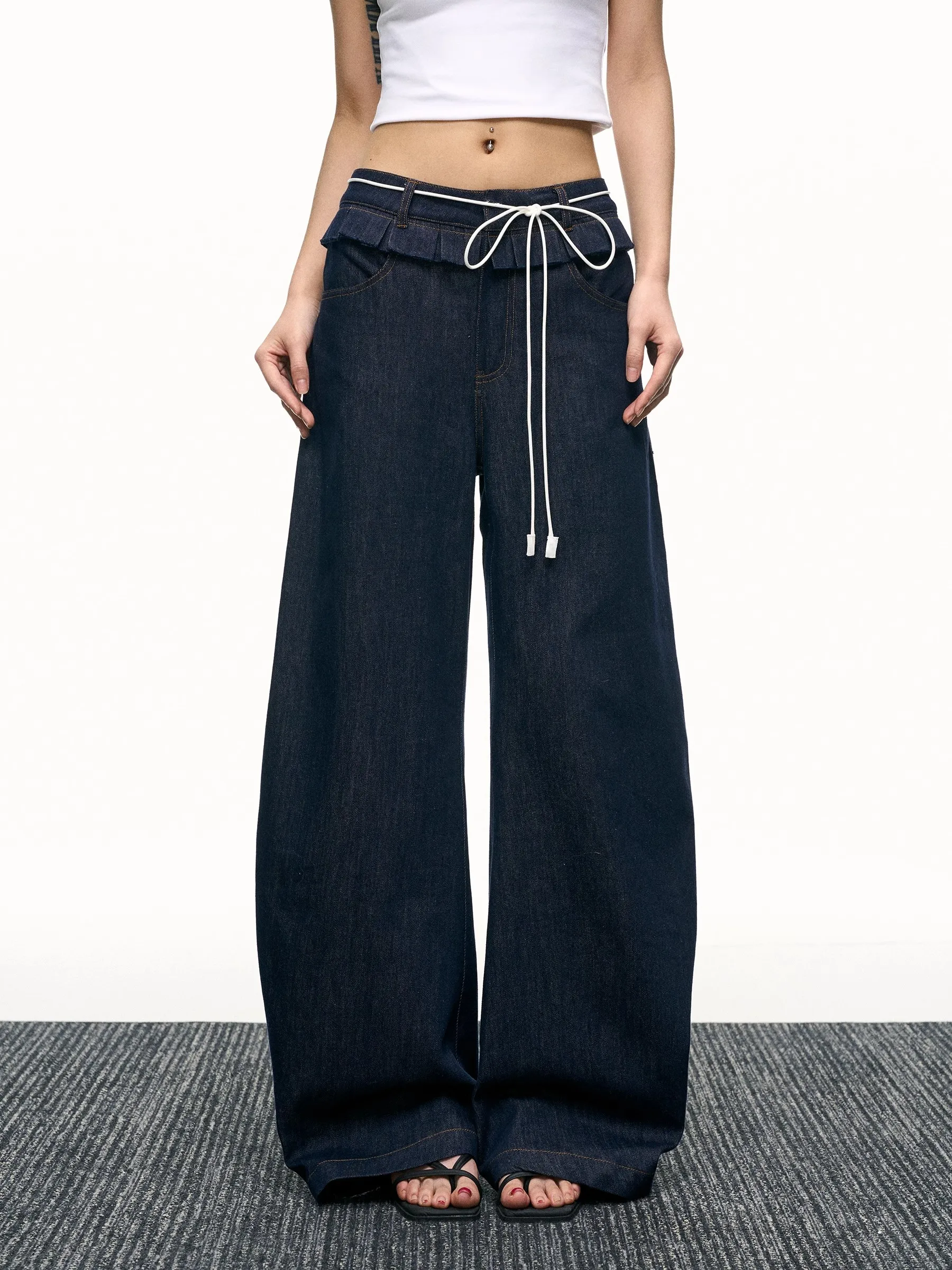 Retro Street Style Hose mit weitem Bein, Nischendesign, bodenlange Hose, hoch taillierte, lockere Jeans für Damen