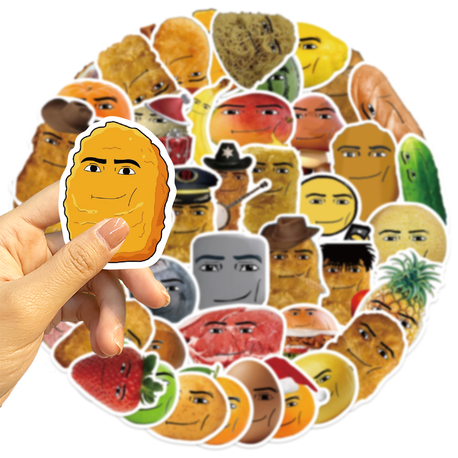 58pcs Robloxs Face -Winning Smile-Chicken Nugget Meme Series Cartoon Waterproof Decorative Water Cup Phone Case Stickers