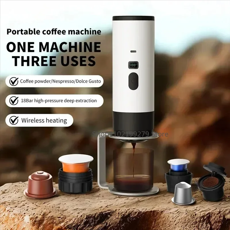 Draadloos elektrisch draagbaar espressomachine voor auto en thuis Camping Koffiezetapparaat Capsule Poeder Reizen