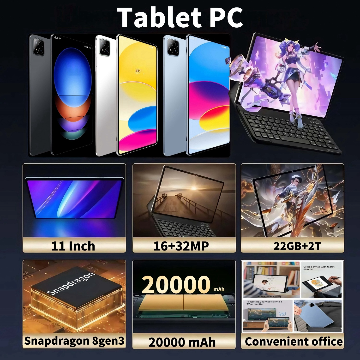 2025 versão global original pad 7s ultra snapdragon 8gen3 android 15 tablet 11 Polegada hd 2gb + 2 tb 20000 mah 5g duplo sim wifi mesas pc