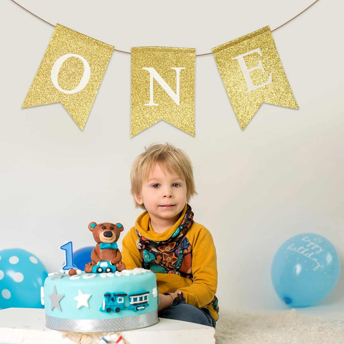 อุปกรณ์อาบน้ําเด็ก Burlap ONE Garland First Birthday Party โปรดปราน Highchair Fishtail Flag