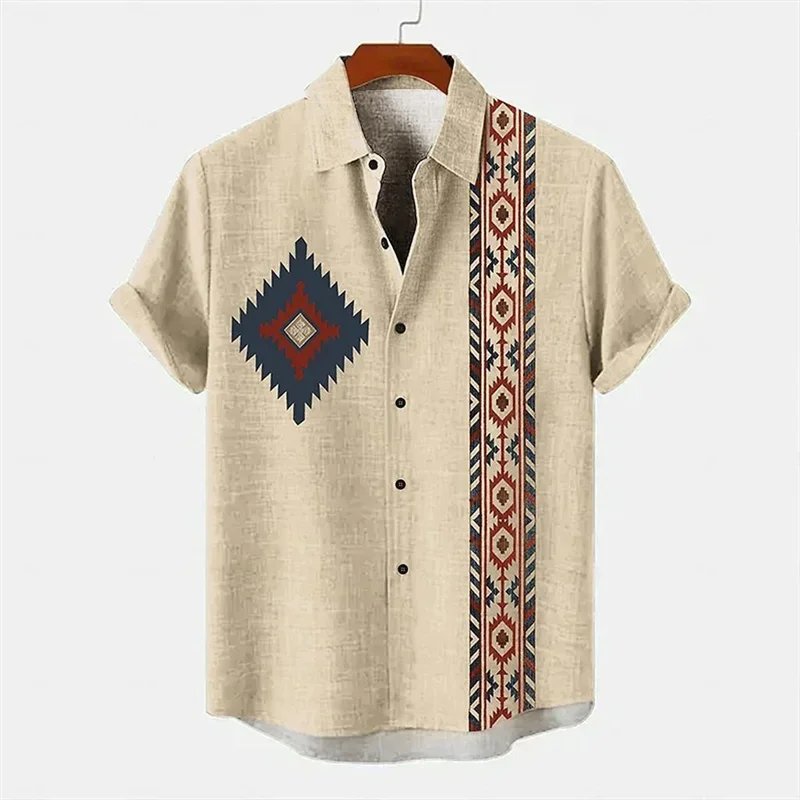 Camicia a maniche corte in cotone e lino 3D alla moda e minimalista, comoda vendita calda in estate e autunno, tribale africano