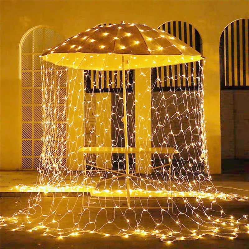EU Plug 220V LED Net Mesh String Light Window Curtain Fairy Light Wedding Party Garden Summer Room Decoration Garland Lamp
