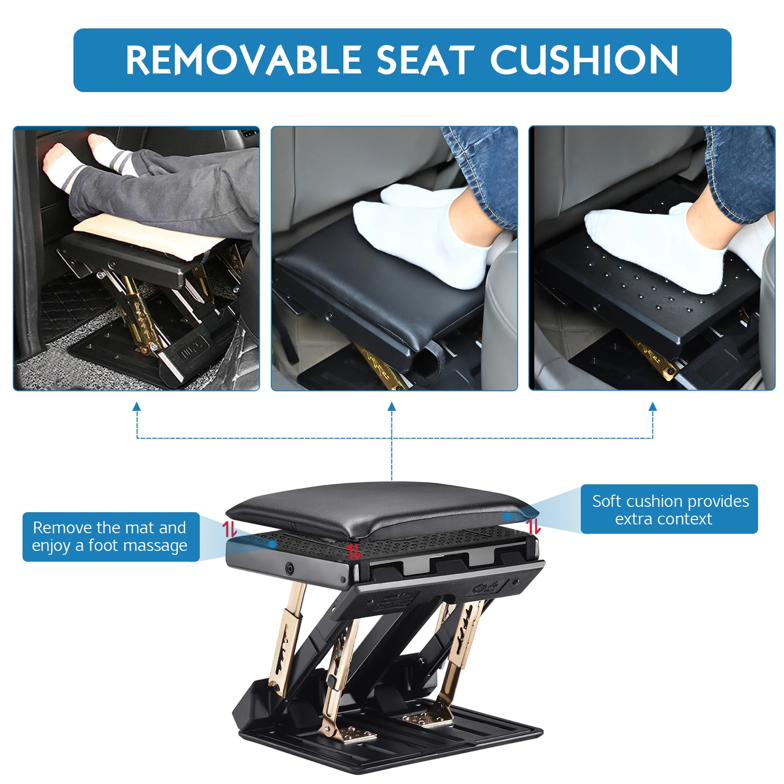 Folding Footrest With 4 Adjustable Heights & 3 Adjustable Angle Of Inclination Non-slip Foot Stool With Massage Function