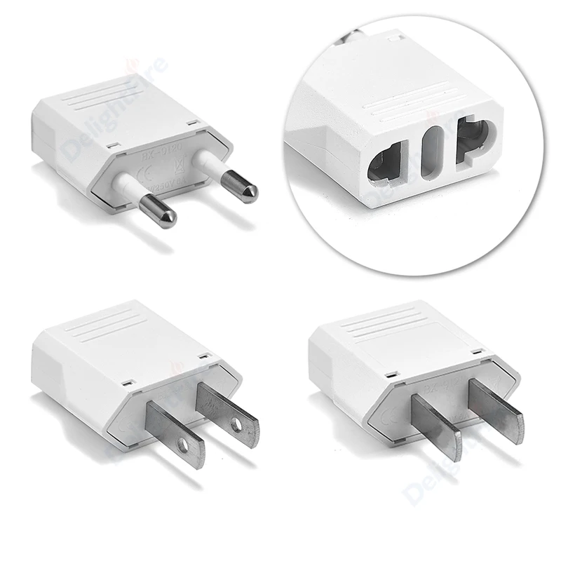 Adaptador de enchufe KR blanco de EE. UU. AU a UE, adaptador de corriente de viaje europeo de 2 pines, convertidor de CA, enchufe eléctrico CE
