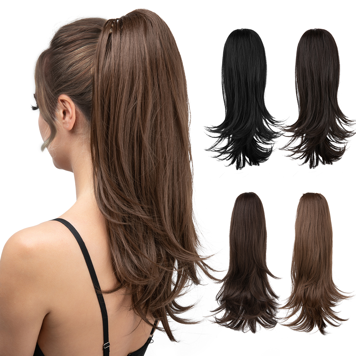 Clipe sintético em rabo de cavalo para mulheres, extensões naturais de cabelo ondulado, peruca longa, pigtail Daliy, Premium, P024