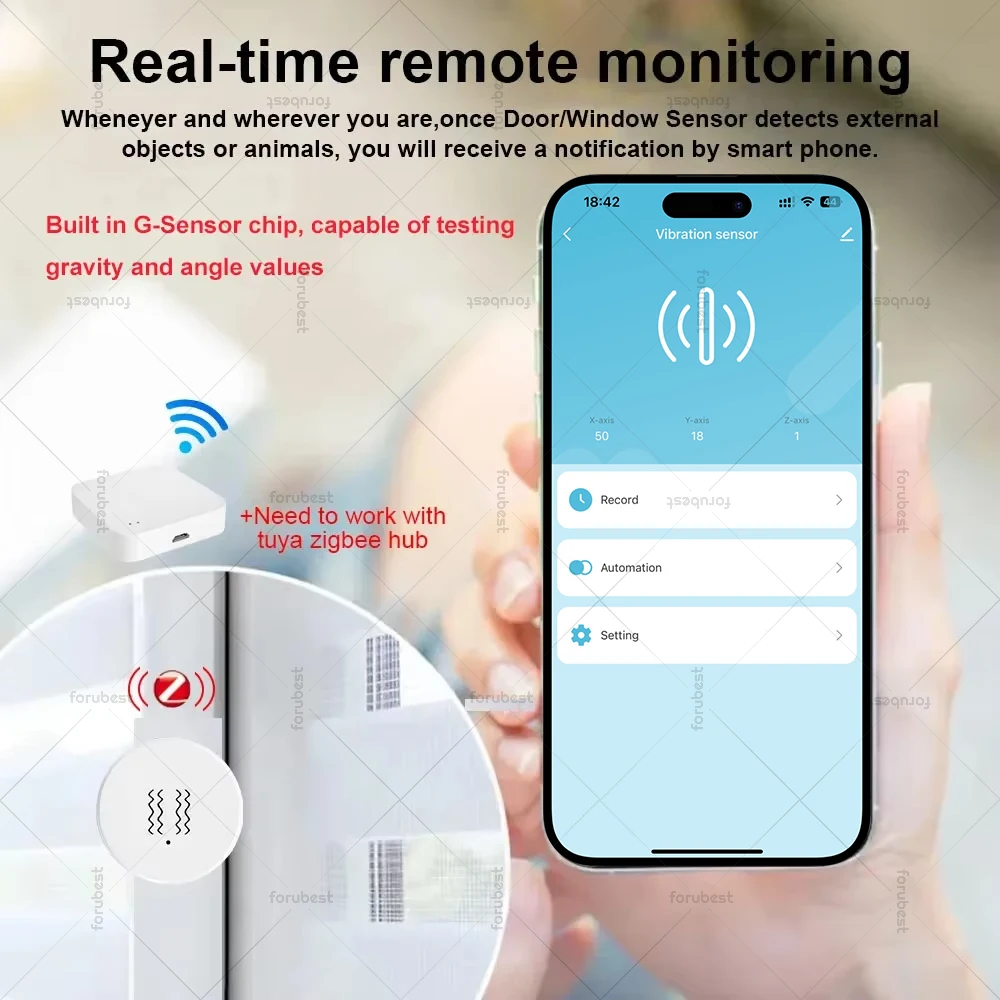 Tuya Zigbee Smart Vibration Tilt Sensor Real Time Monitoring Smart Life App Remote Control Smart Home Security Protection System
