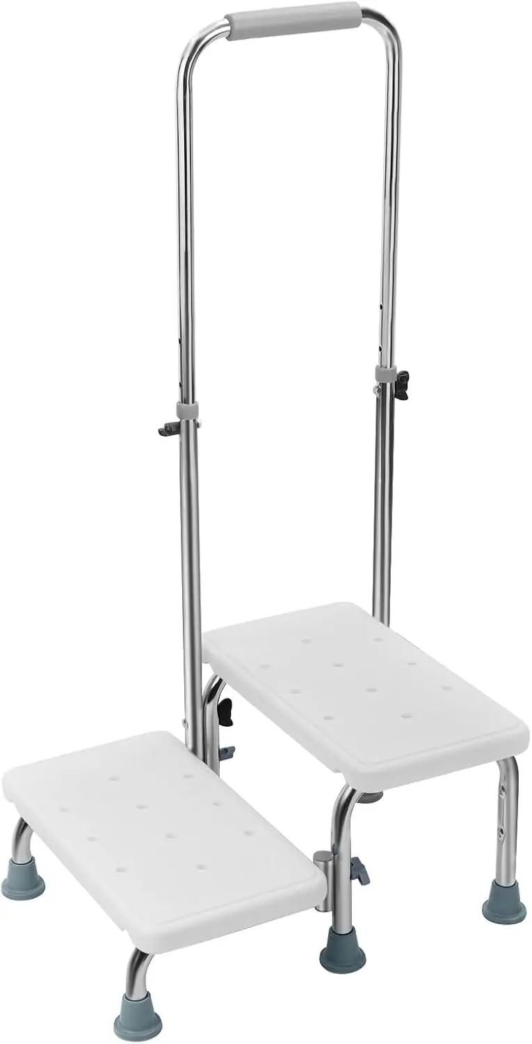Hocker mit Griff für ältere Menschen, robuster 2-Stufen-Stool für Senioren und Erwachsene, robuster Fußhocker für Nachttisch, Kü