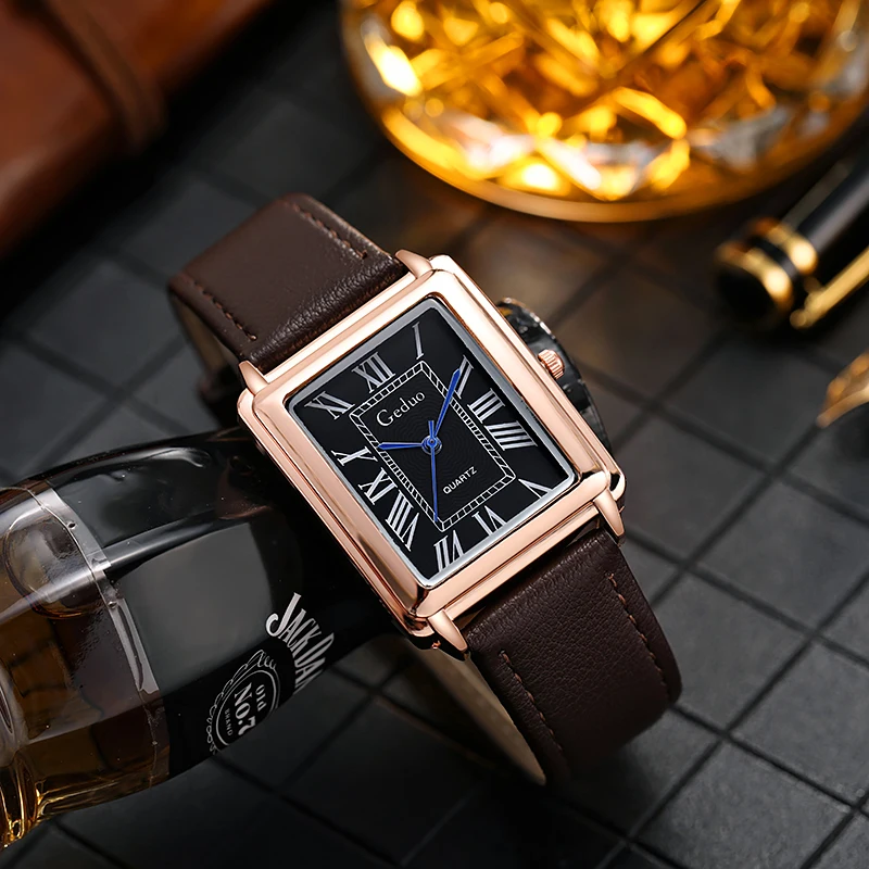 Nuevo reloj de moda de diseñador con esfera rectangular, reloj de cuarzo para hombre, correa de cuero informal, reloj de pulsera de negocios de lujo, reloj Masculino