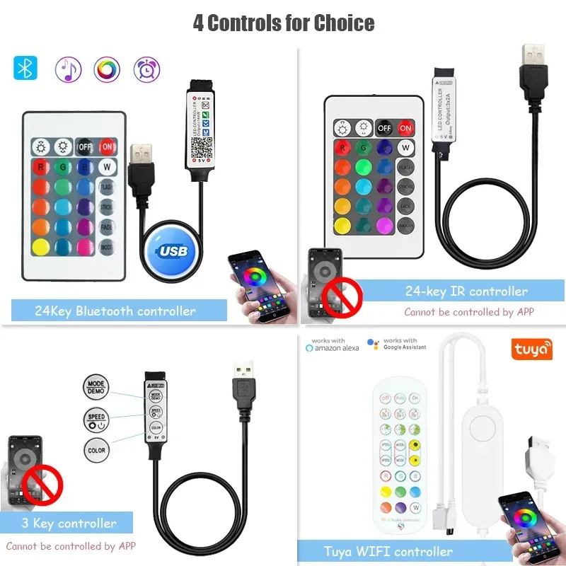 Tira de Luces LED RGB con WiFi Tuya, luces Led que cambian de Color 5050, cinta Flexible Alexa, Luces para retroiluminación de TV USB de 5V, decoración de habitación