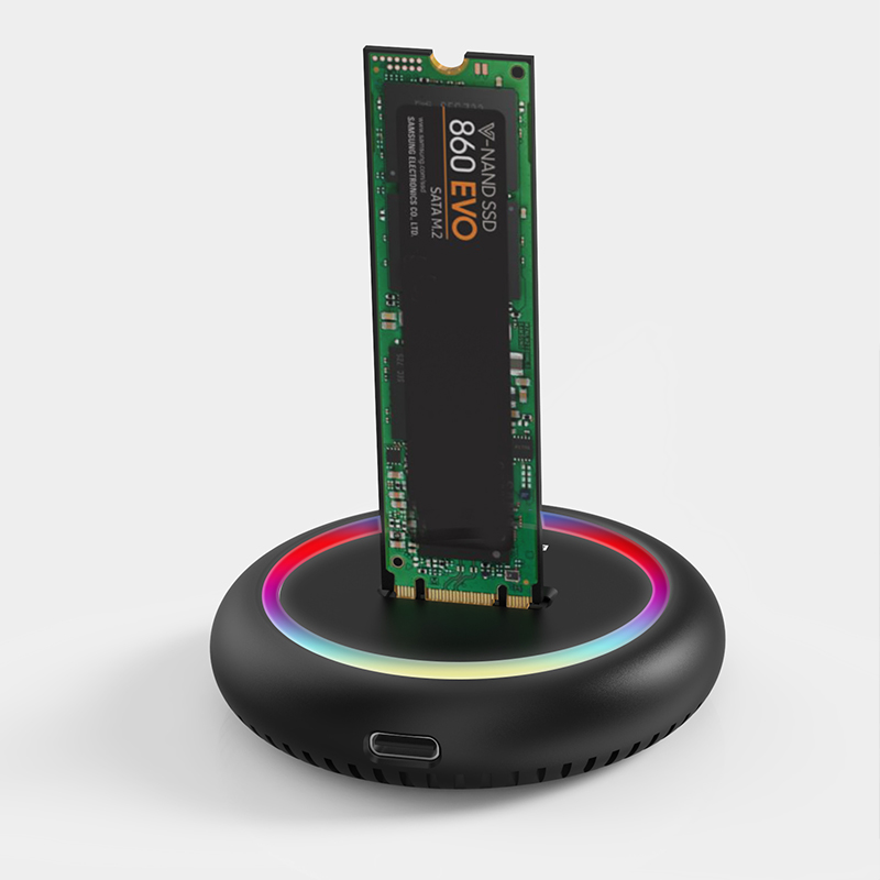 Blueendless protocolo duplo ssd m 2 estação de acoplamento rgb led luz m.2 sata usb c ssd caso nvme + ngff hdd ssd estação de acoplamento sólido