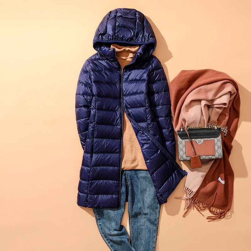 Женский длинный пуховик со съемной крышкой и капюшоном, большого размера