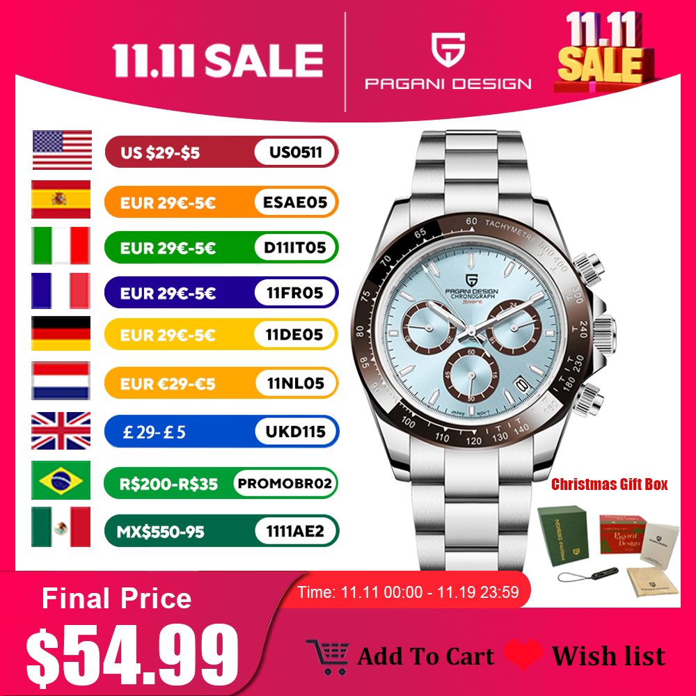 Новинка 202, PAGANI Design, лучший бренд, мужские спортивные кварцевые часы, водостойкий хронограф из нержавеющей стали с сапфиром, роскошный Reloj Hombre