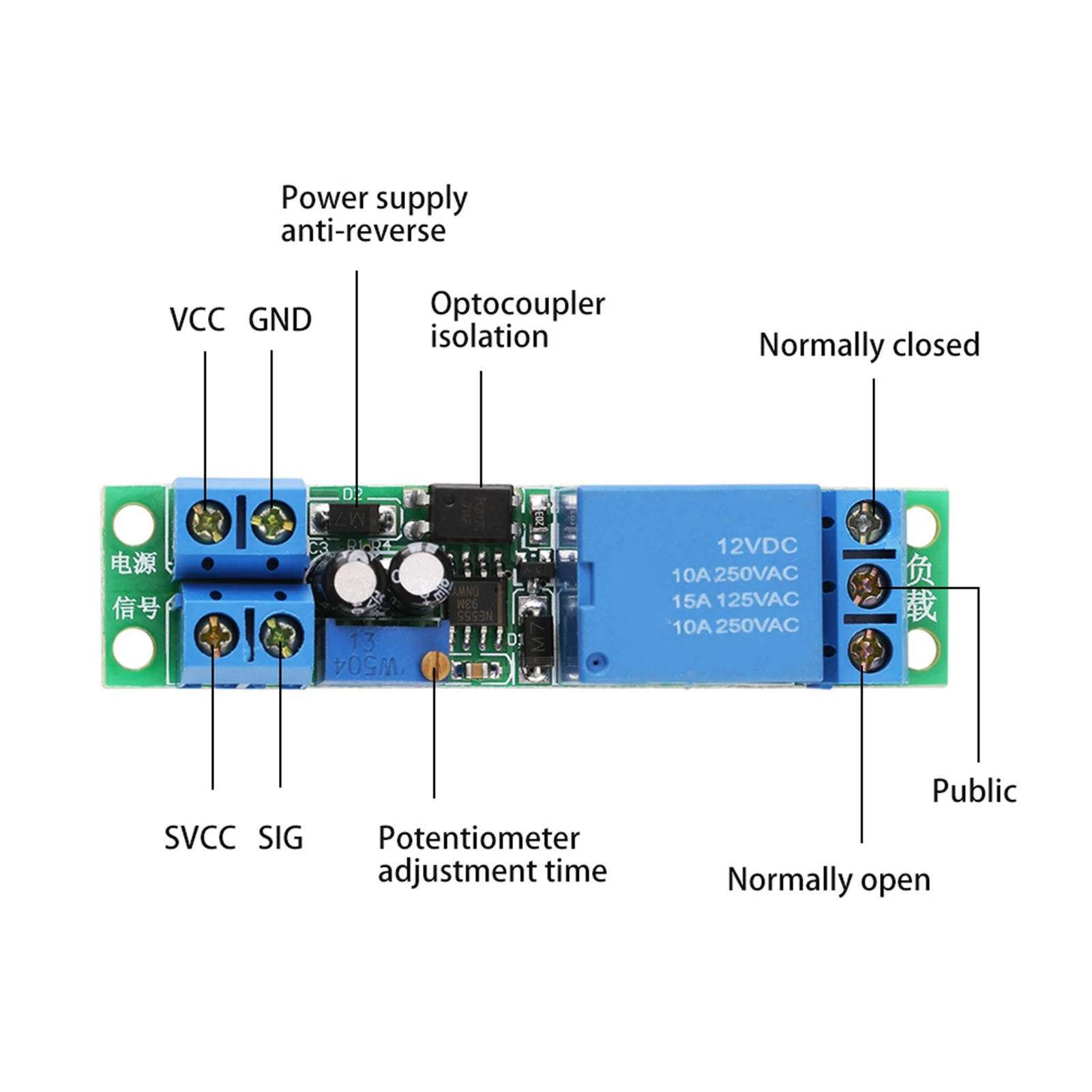 DC12V Adjustable Signal Trigger Turn Off Delay Timer Switch Relay Module