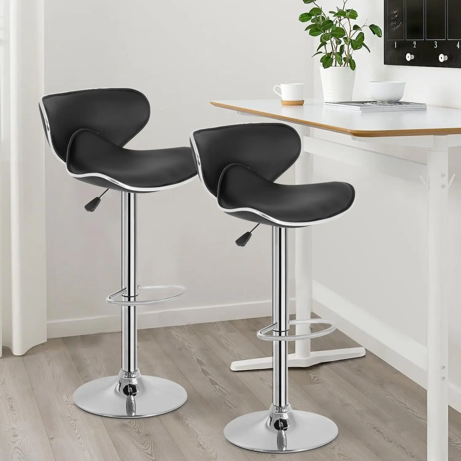 Bar Stools Set of 2, Counter Height Adjustable Bar Stools with Back Stool PU Leather Swivel Bar Stool Dining Chairs