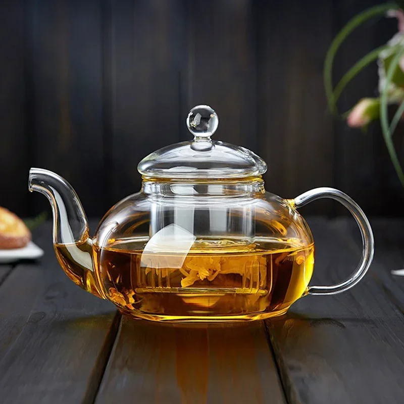 400 ml/1000 ml กรองทนความร้อนหนากาน้ําชาแก้ว Borosilicate สูงดอกไม้หม้อชาแก้ว Heatable ชุดชา