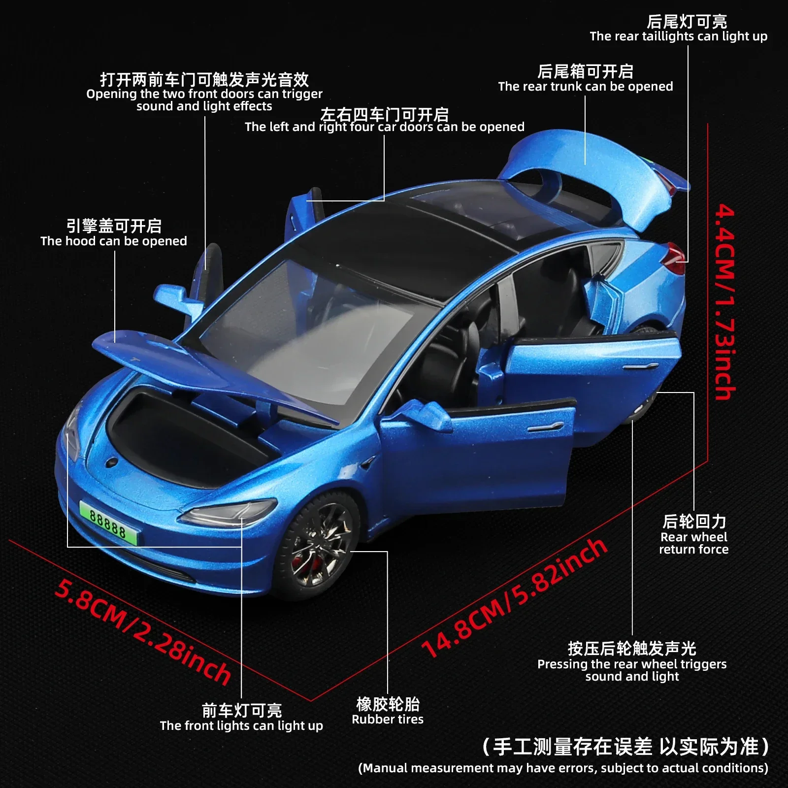 Alloy Model Car Toy, 1:32, Diecasts, Fundição de metais, Luz e som, Veículo, Model 3, Novo, 2022
