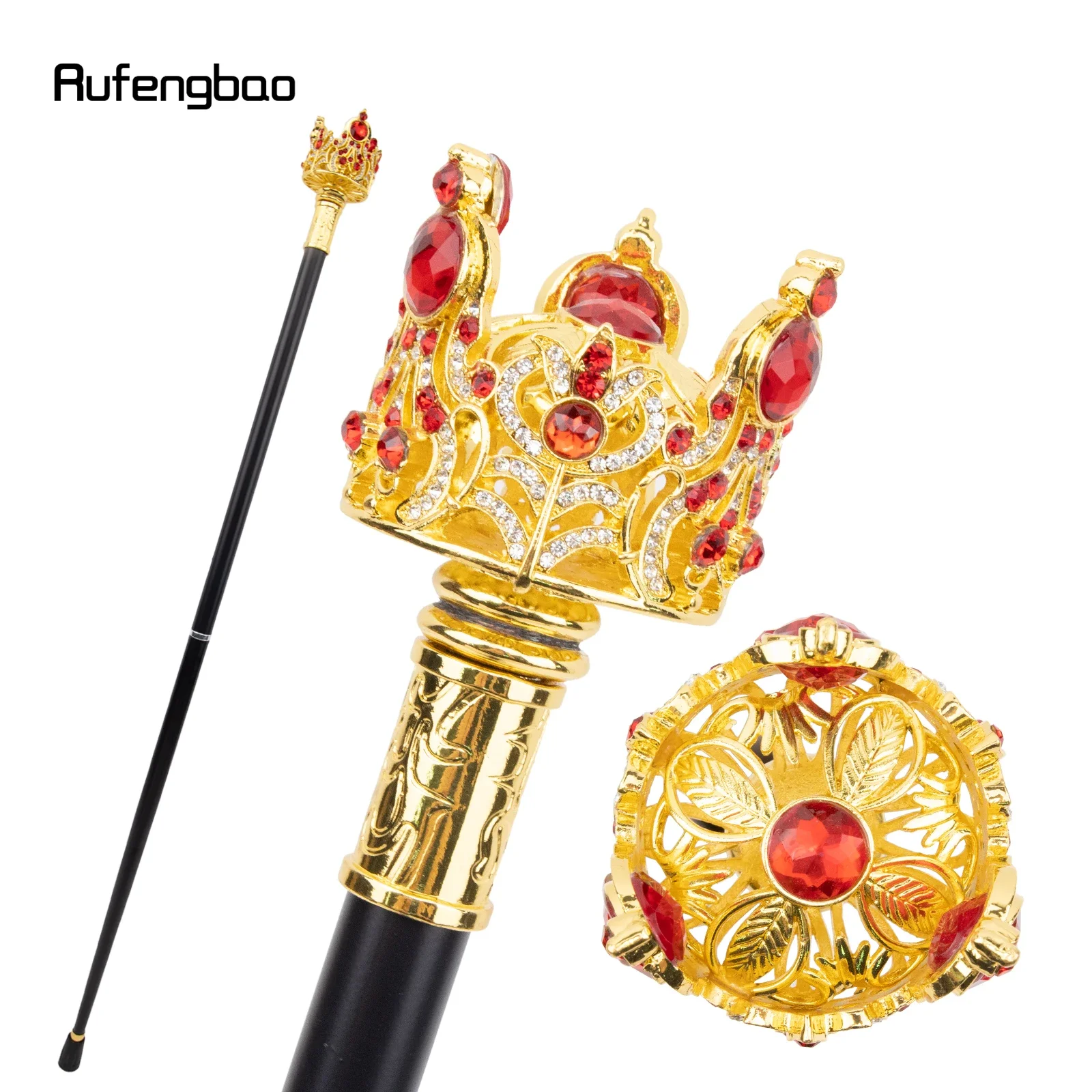Bastón para caminar con corona roja dorada, bastón decorativo de moda con diamantes artificiales, bastón para Cosplay elegante para caballero, bastón de 95cm