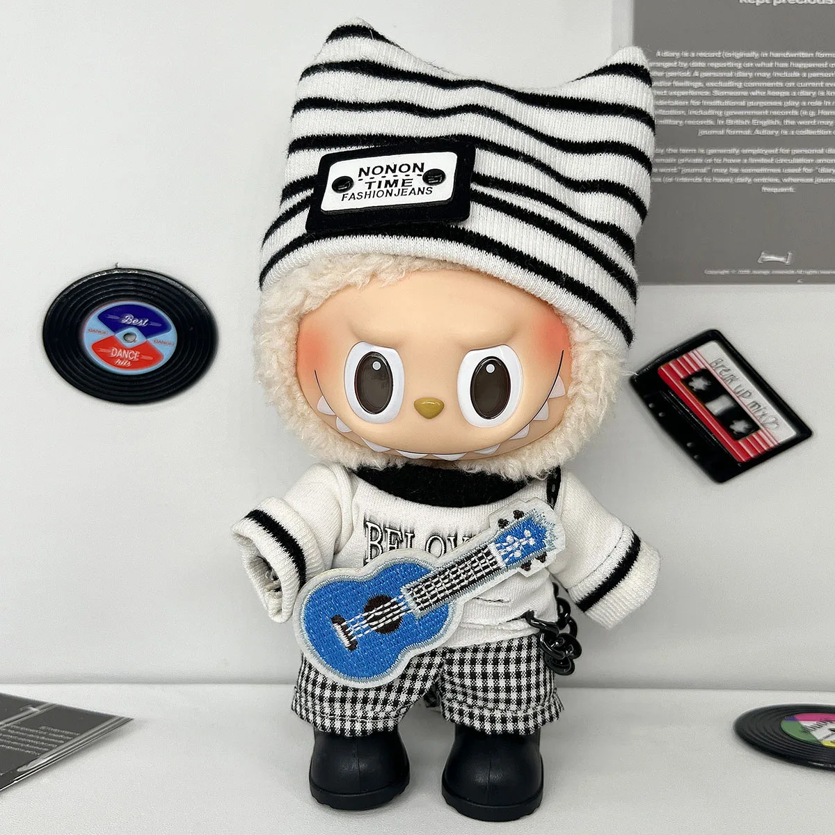 Mini Pluszowe Ubranka dla Lalek Idolów Labubu w Stylu Hip Hop: Koszulka, Spodnie, Czapka, Gitara, Moda, Prezent dla Fanów Gwiazd Muzyki