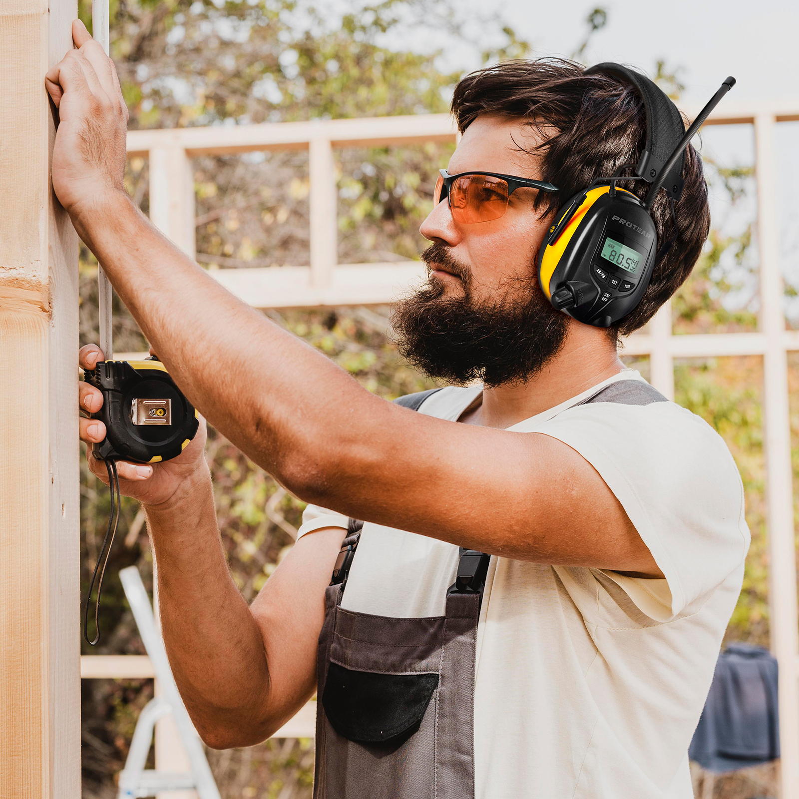 PROTEAR AM FM Radio Auriculares con pantalla digital NRR 25dB Protección auditiva Reducción de ruido Orejeras de seguridad para cortar