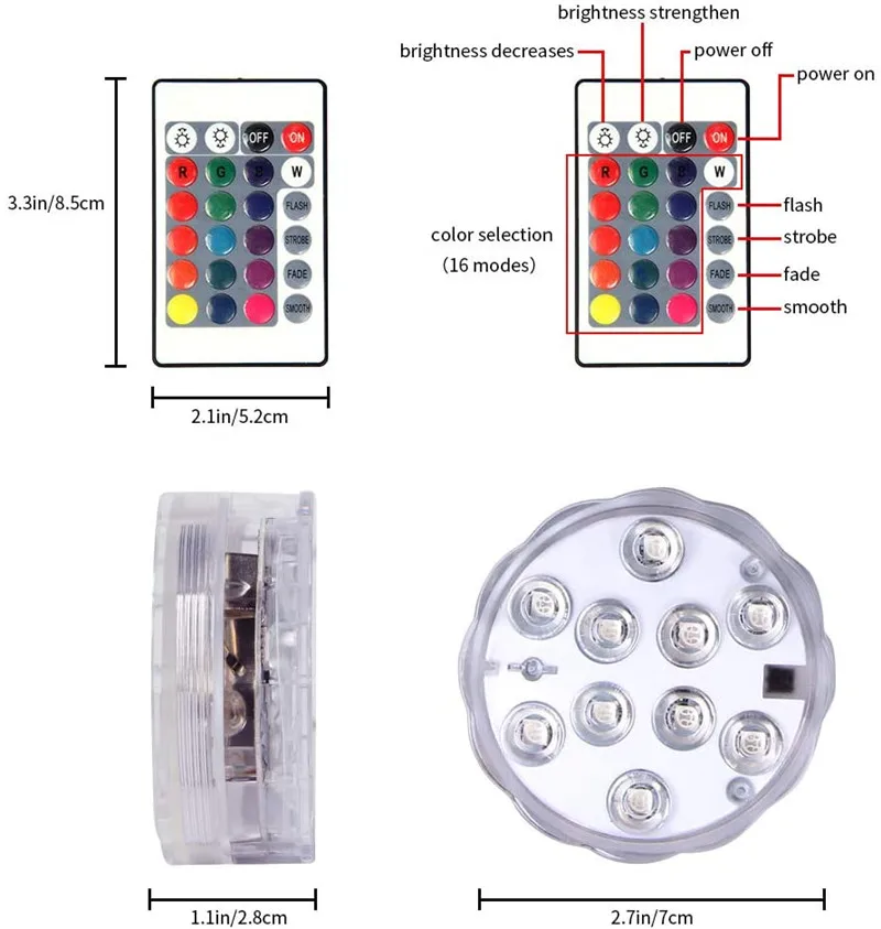 โคมไฟ LED ใต้น้ำ16ดวง10ดวงโคมไฟใต้น้ำรีโมท RGB สำหรับงานเลี้ยงปีใหม่ตกแต่งสวนแจกันตู้ปลา