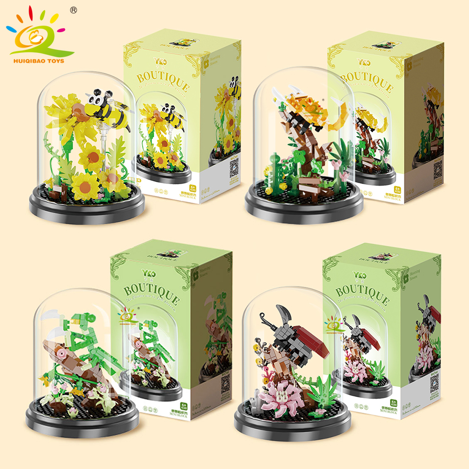 HUIQIBAO Moc 昆虫の花モデルビルディングブロック蝶植物装飾都市建設おもちゃ子供大人 DIY ロマンチックなギフト