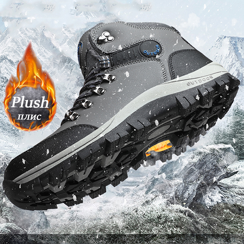 Botas de nieve impermeables para hombre, Botines de cuero súper cálidos, antideslizantes, para exteriores, senderismo, Invierno