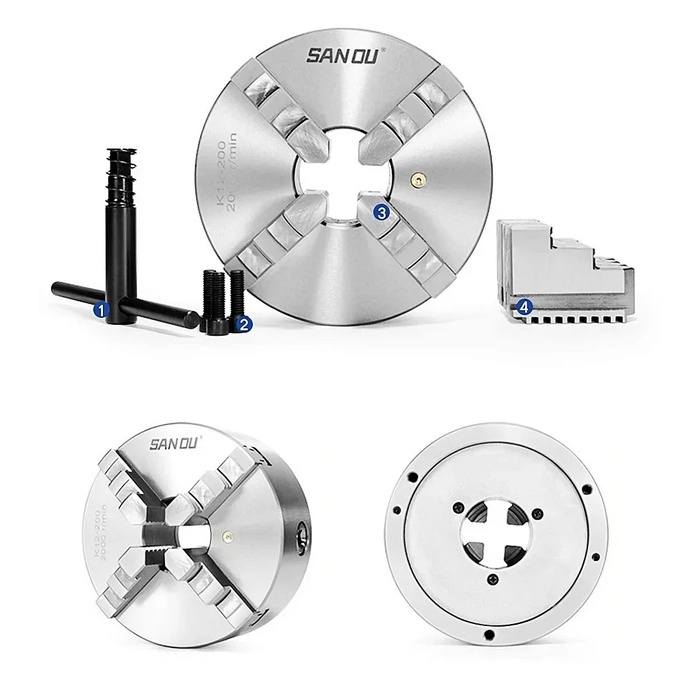 K12 80 100 125 160 200 250 130 Lathe Chuck 100mm Sanou Four Jaw Self-centering Chuck 4'' Scroll Chuck For Small L
