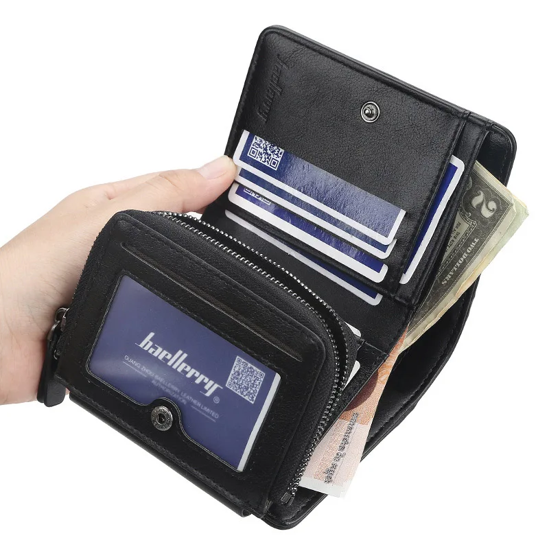 Men Large Capacity Trifold Wallets High Quality Luxury Designer PU Leather Zipper Card Holder Purse with Coin Pocket Wallets