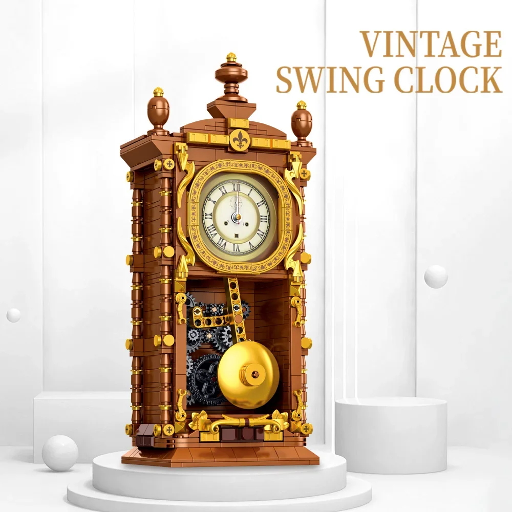 MOC Klassische Retro Serie Schaukel Uhr Bausteine Mit Pendel Konstruktion DIY Montieren Ziegel Set Geschenk Junge Kind Kinder Erwachsene