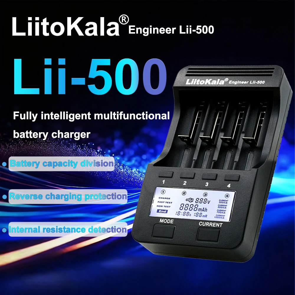 LiitoKala Lii-500 Universal Smart Charger: LCD-Equipped for Li-ion (18650/14500 etc.) & Ni-MH (AA/AAA) Batteries