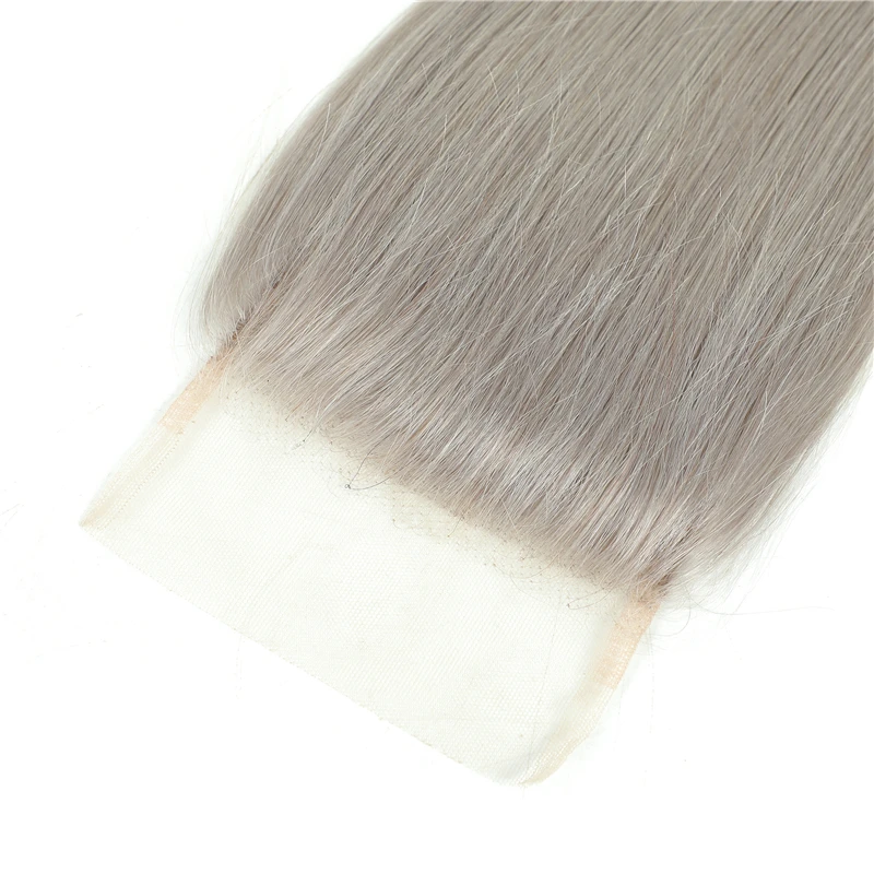 Pacote reto brasileiro com fecho 4x4 cor cinza prata 3 pacotes com fecho cinza remy 100% pacotes de cabelo humano cabelo kemy