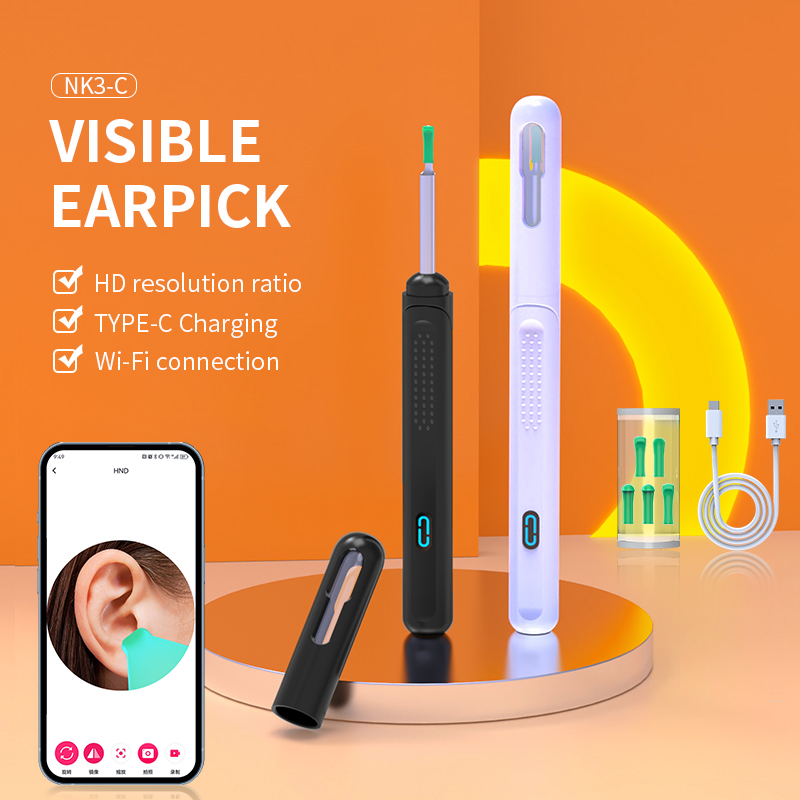 Nettoyeur d'oreille visuel avec caméra, lumières LED, objectif 4.0mm, outil d'élimination du cérumen, prise vidéo HD, cure-oreille, cadeaux