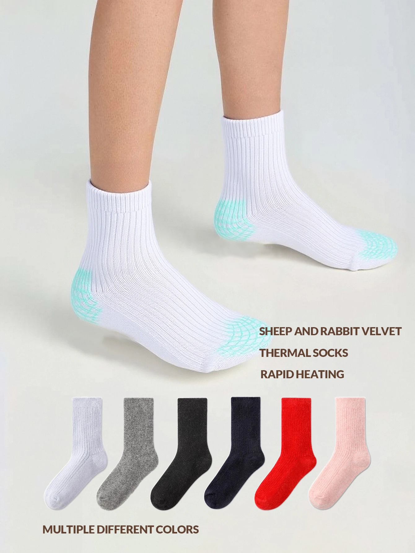 1pair Thick and Warm Cashmere Socks Pleated Vertical Strips Socks Autumn Solid Color Winter Warm Socks for Women
