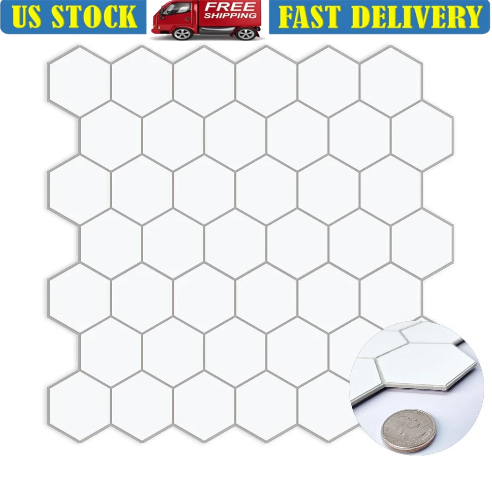 10-Sheet Hexagon Peel and Stick Tile Backsplash Waterproof Self-Adhesive Marble Look Tiles Multi-Layer Structure Oil-Proof Heat