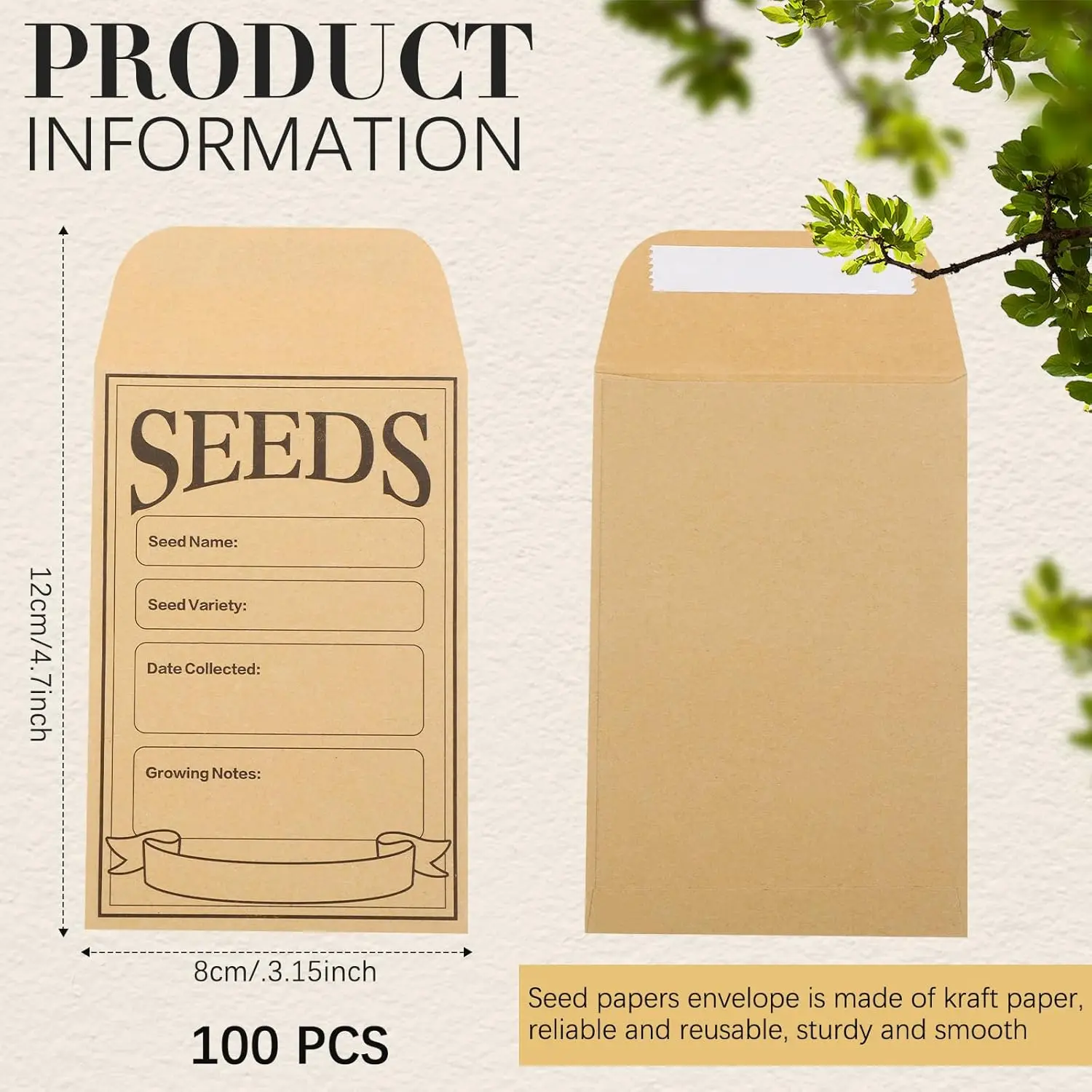 50/100/150 Pcs Seed Envelopes Resealable Seed Packets 3.15 x 4.72 Inch Secure Tiny Seal Saving Envelopes(Brown)