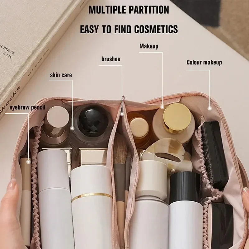 Borse per cosmetici da viaggio di grande capacità in pelle PU portatili alla moda Borsa per trucco Borsa per il lavaggio multifunzione da bagno impermeabile da donna