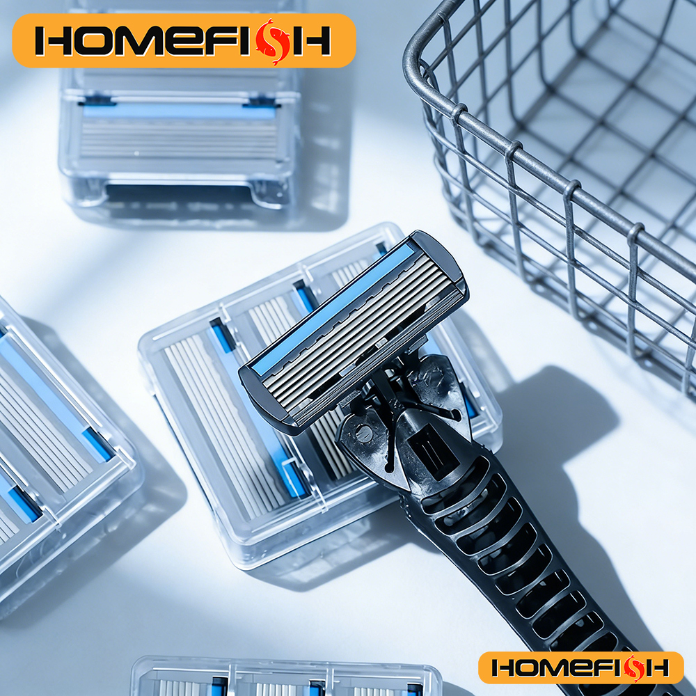 HOMEFISH 6-Layer Stainless Steel Razor Blade - Classic Water-Washed Sharp Blade for Men's Clean Shaving