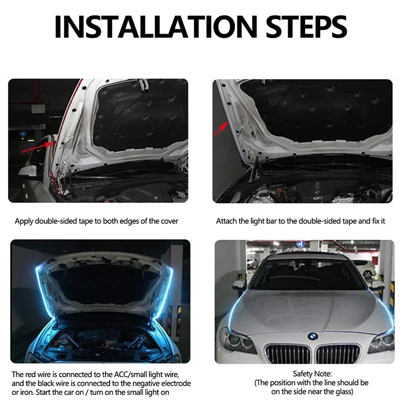 120cm 150cm 180cm digitalização de partida led luz do capô do carro luz circulação diurna universal flexível dinâmico carro drl 12v luz ambiente
