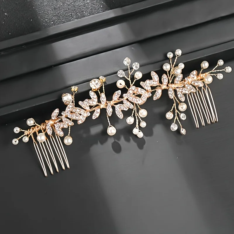 Kristall Perle Haarkamm Clip Pin Strass Blatt Haarkamm Stirnband Tiara für Frauen Braut Hochzeit Haarschmuck Schmuck Kamm