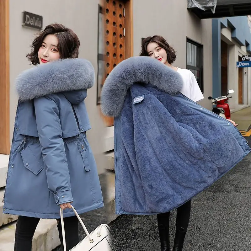 Parka para mujer, abrigo largo a la moda, Parkas con capucha y forro de felpa, nueva chaqueta de invierno ajustada con Cuello de piel, ropa cálida para la nieve, ropa acolchada