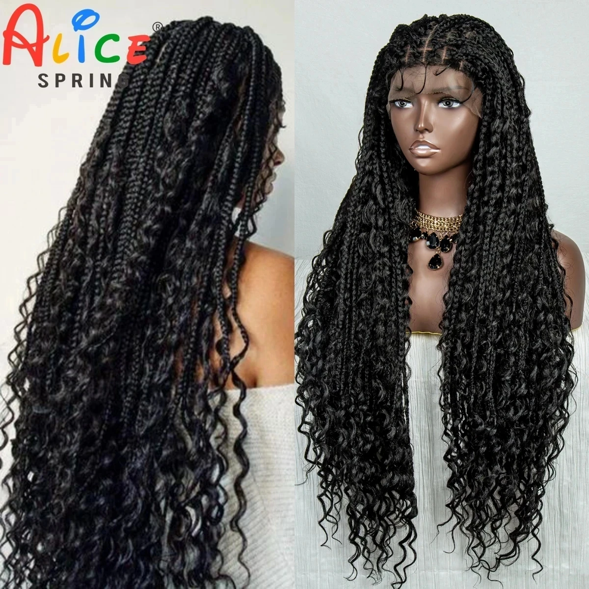 Pelucas trenzadas de encaje sintético de 32 pulgadas, peluca de encaje con trenzas sin nudos con pelo de bebé para mujeres negras, pelucas de cabello trenzado transparente