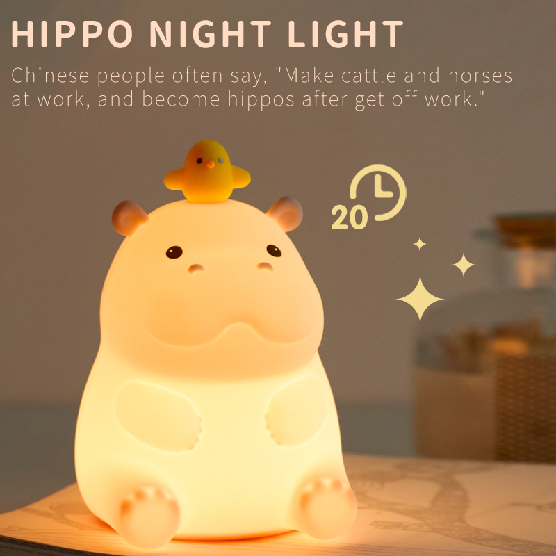 Ночник бегемота, силиконовая лампа, зарядка через USB, художественные декоративные предметы, подарок на день рождения для друга, путешествия, аварийное освещение, синхронизация