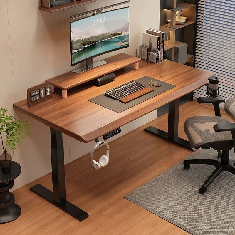 Mesa de computador de elevação elétrica de madeira maciça mesa de jogos inteligente mesa de estudo de escritório em casa estação de trabalho ajustável móveis ergonômicos