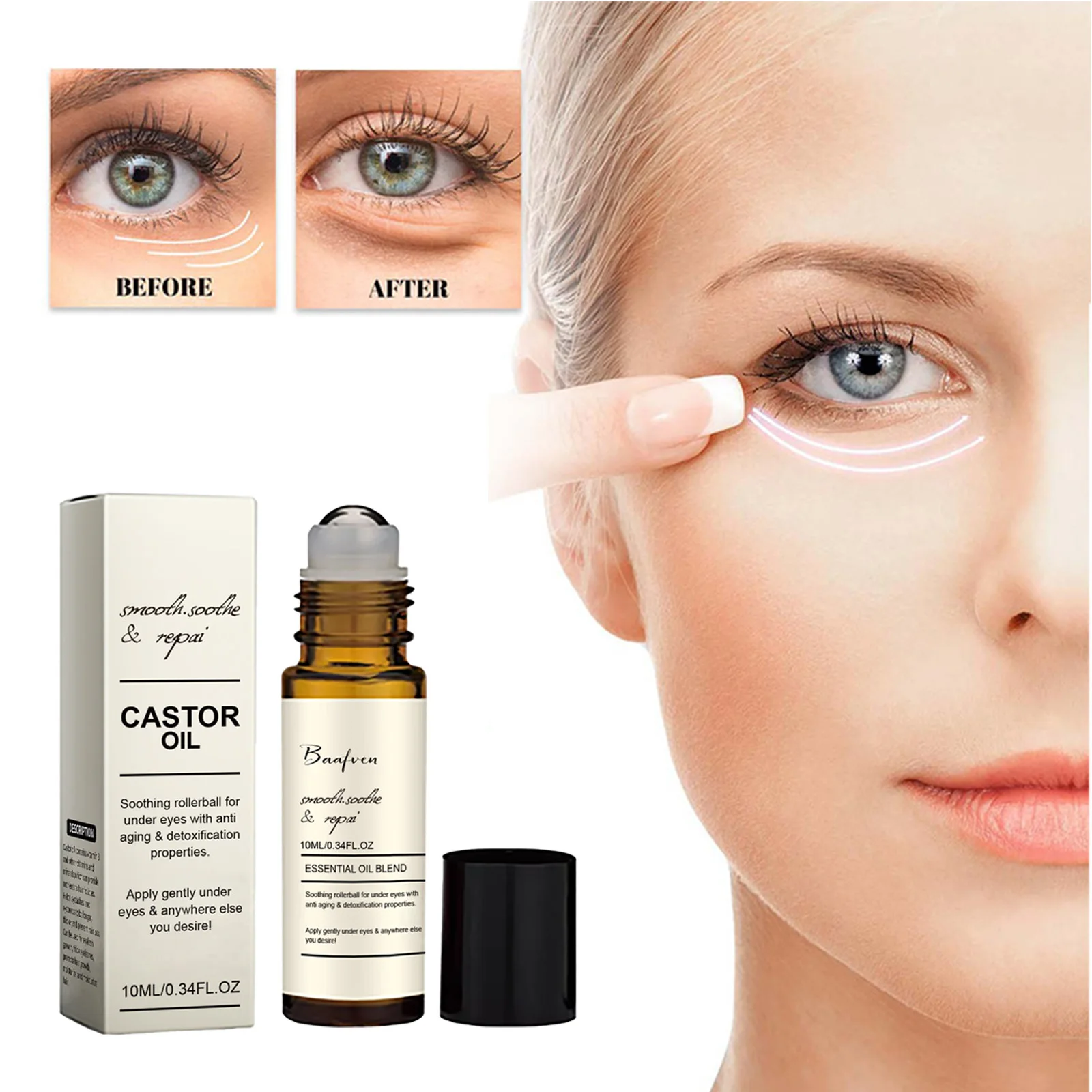 Óleo de rícino soro para os olhos anti-rugas remover olheiras sacos de olho anti-inchaço elevador firme bola massagem hidratar nutrir cuidados com os olhos