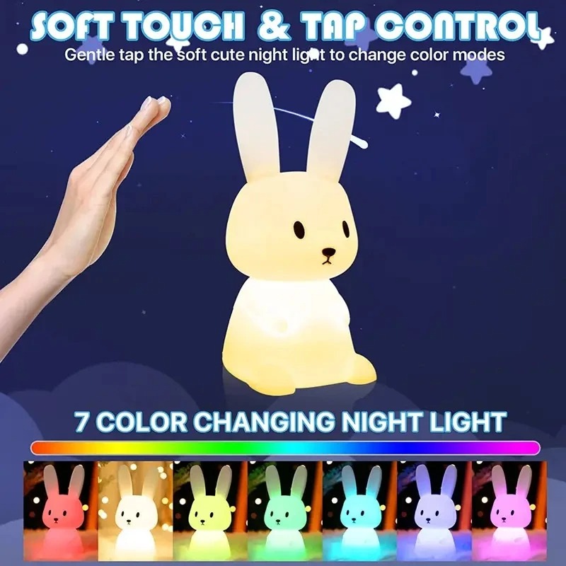 Luz LED nocturna de silicona con Sensor táctil de conejo, luz de Animal bonita, decoración de dormitorio, regalo para chico, bebé, lámpara de mesa, decoración del hogar
