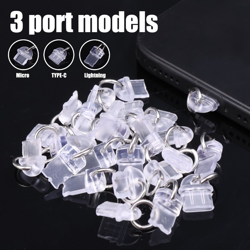 Charging Port Protector Anti-dust Plugs DIY Decoration Dust Plug for iOS Type C Micro Android Transparent Stopper Protective Cap