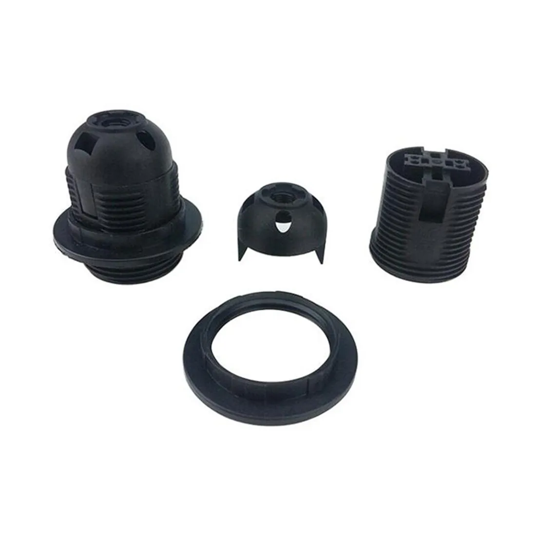 Black White E14 E27 Threaded Light Socket with Shade Ring, Standard Screw-in Light Bulb Socket Replacement, E12 E26 Lamp Holder