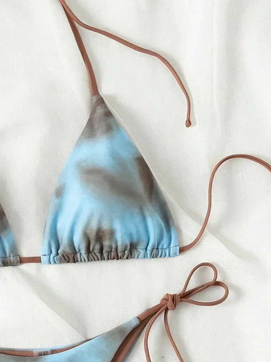 Maillot de bain deux pièces pour femmes, bikini, mini string, col licou, imbibé, 2025