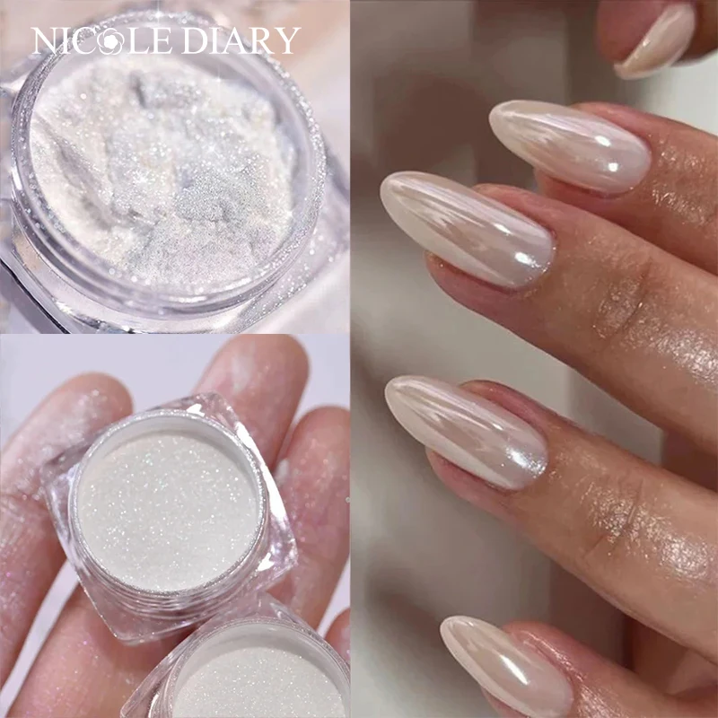 Aurora perla blanca uñas brillo polvo luz de luna blanco frotar en polvo pigmento de concha suministros de decoración de uñas